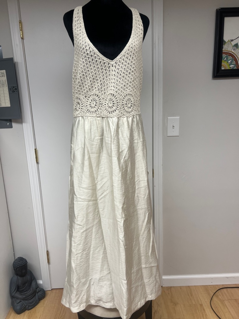LOFT Cream Maxi Dress with Crochet Bodice